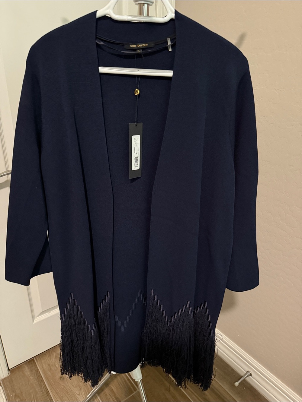 Kobi Halperin Navy Fringe Open-Front Cardigan